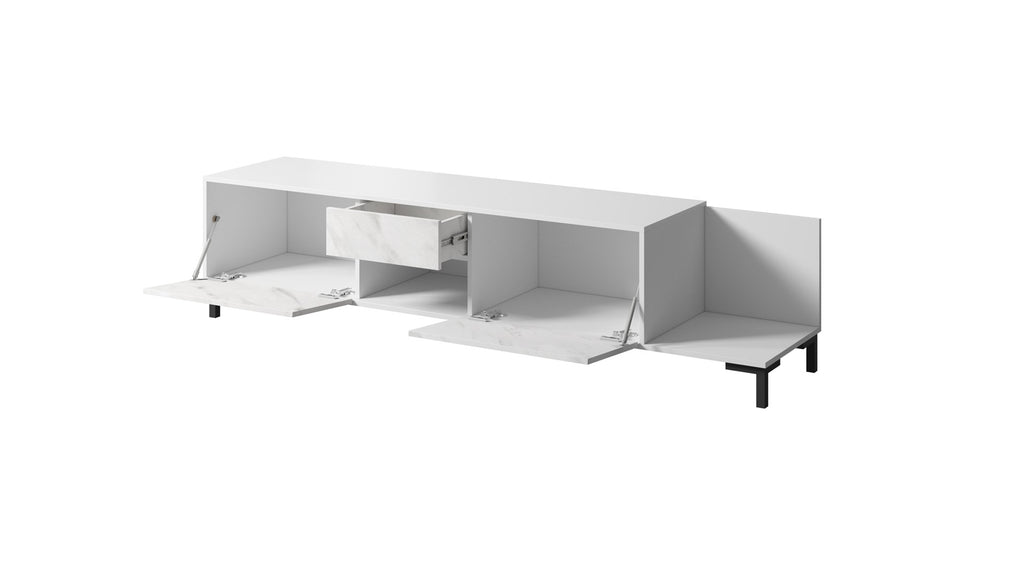 RTV Cabinet MARMO 2D1S1K 195x40x47.5 cm White Matt/Marble White - 2 Doors, 1 Drawer