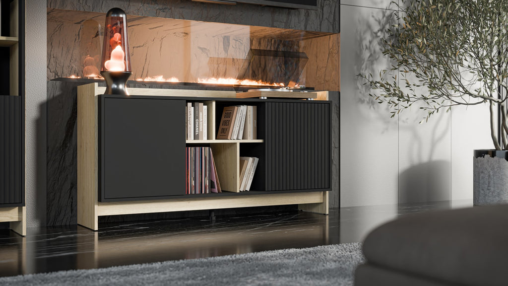 Cama PORTO 2D Chest of Drawers 150 x 38 x 77 cm Oak/Black 150x38x77