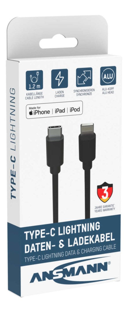 Ansmann 1700-0106 mobile phone cable Black 0.12 m USB C Lightning