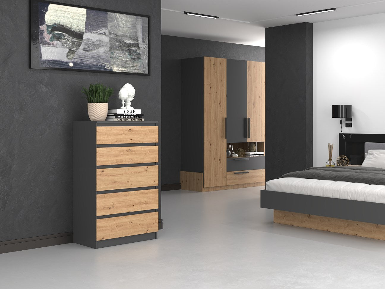 Topeshop M5 Chest of Drawers Anthracite/Oak Artisan MALWA Collection