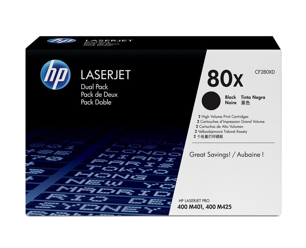 HP Toner Cartridge 80X 2-pack Black Original for HP Printers CF280XD