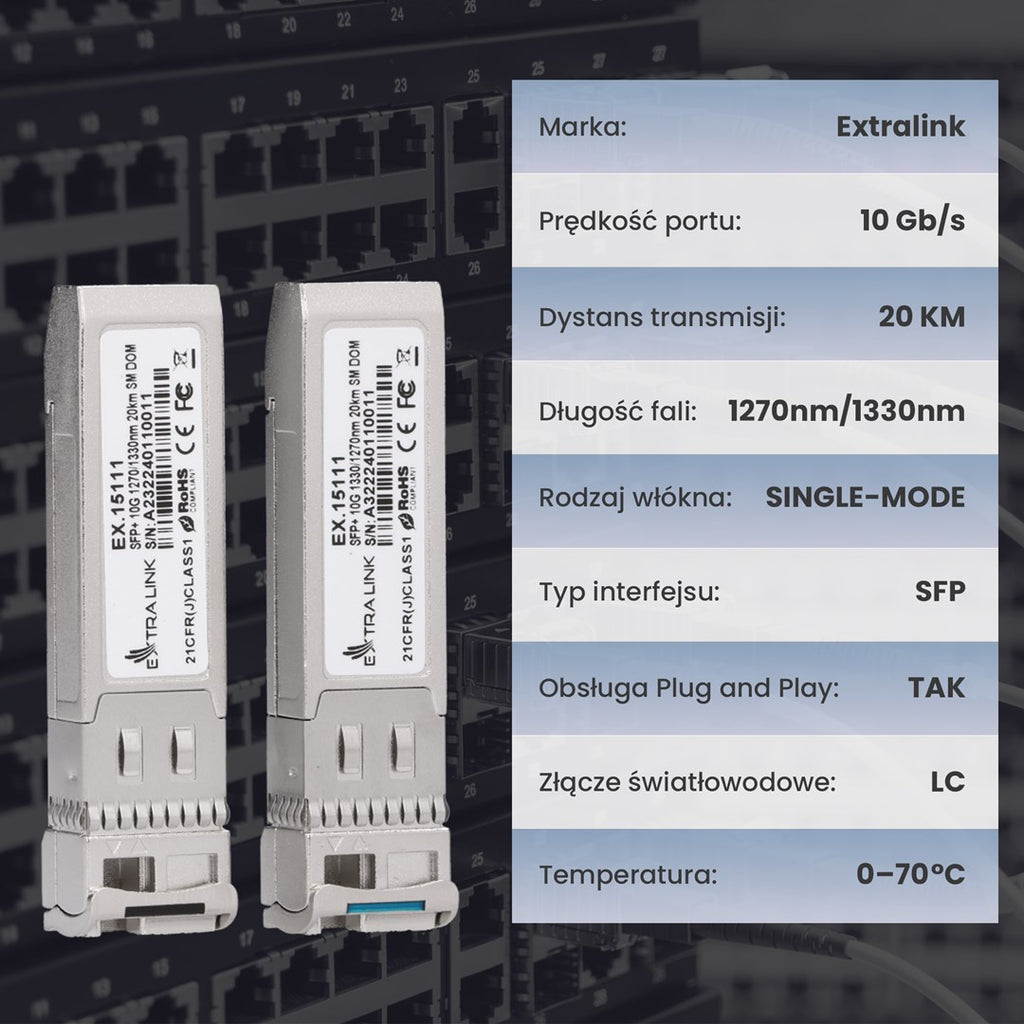 Extralink SFP+ 10 G WDM Module 10Gbps 1270/1330nm Single Mode 20km LC DOM for HP/ARUBA