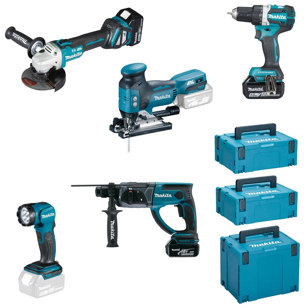 Makita Combo Set 18V DDF484+DGA513+DHR202+DJV181+DML802