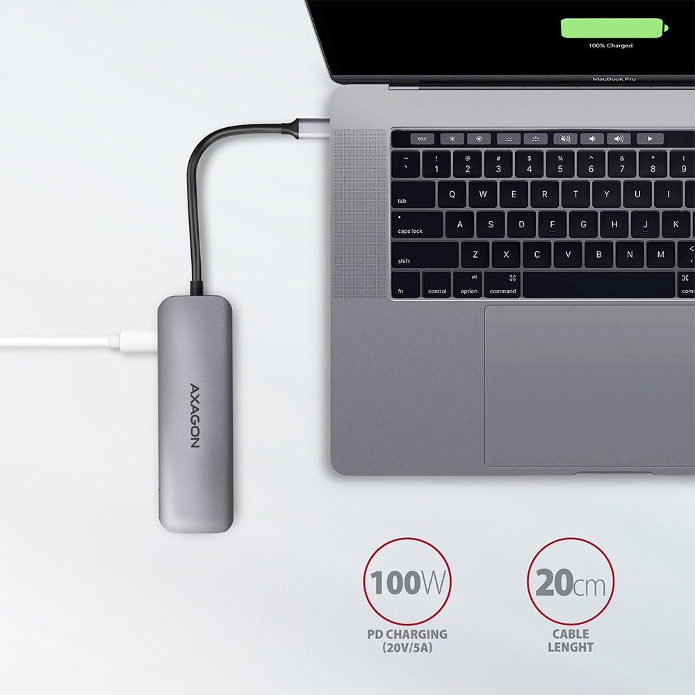 AXAGON HMC-5 USB 3.2 Gen 1 Hub 2x USB-A, HDMI, SD/microSD, PD 100W 20 cm USB-C Cable
