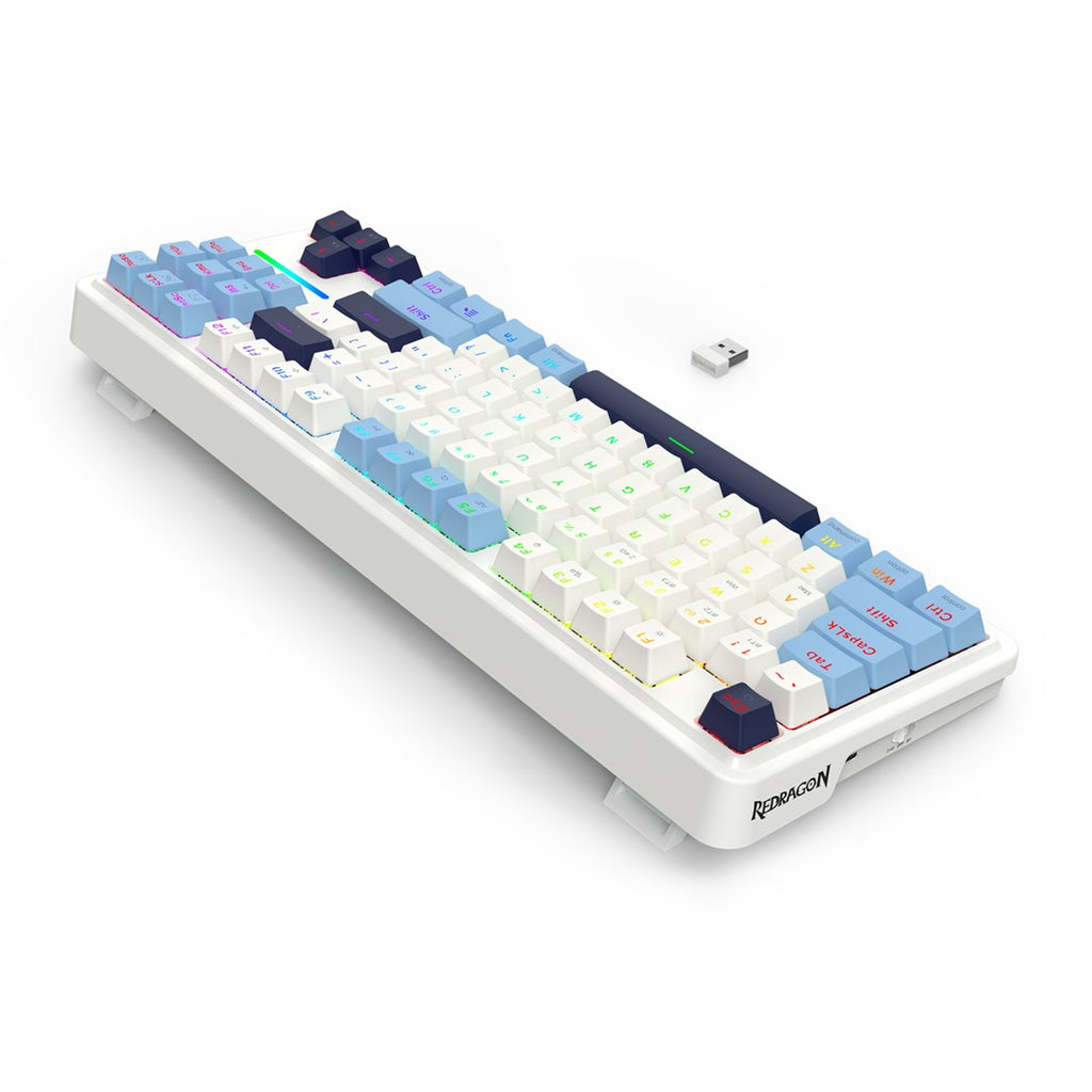 REDRAGON K728WBB-RGB-PRO Antonium Pro keyboard USB + RF Wireless + Bluetooth White  Blue