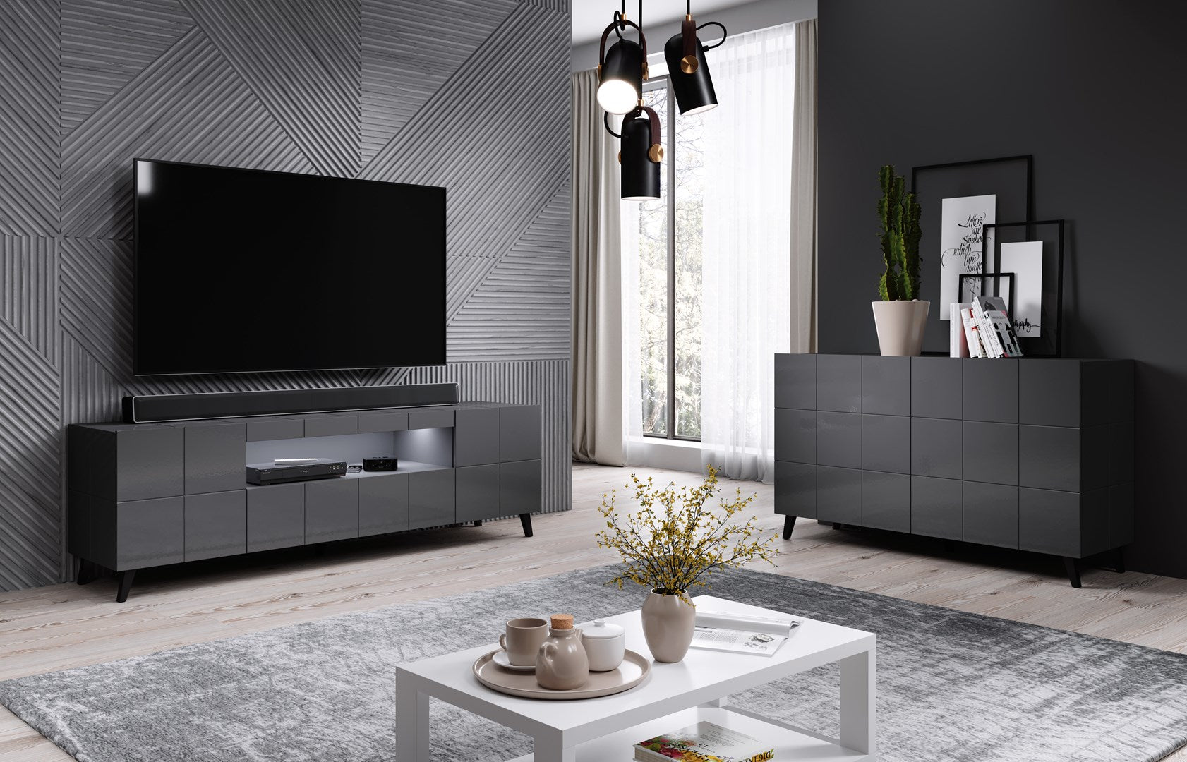 Cama Sideboard 2D REJA Graphite Grey Gloss/Graphite Grey Gloss