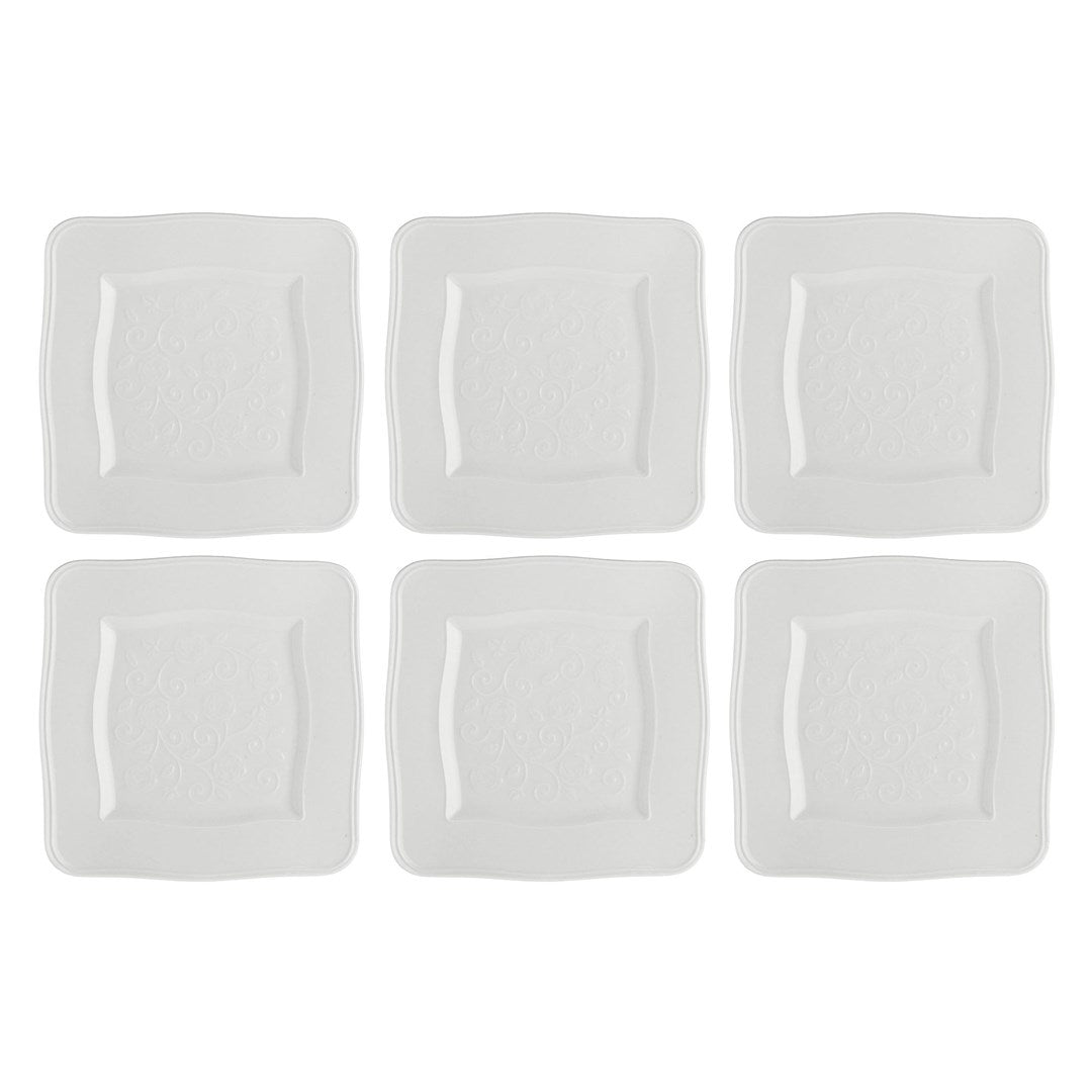 Set of 6 Florentina Square Plates - White  20 cm