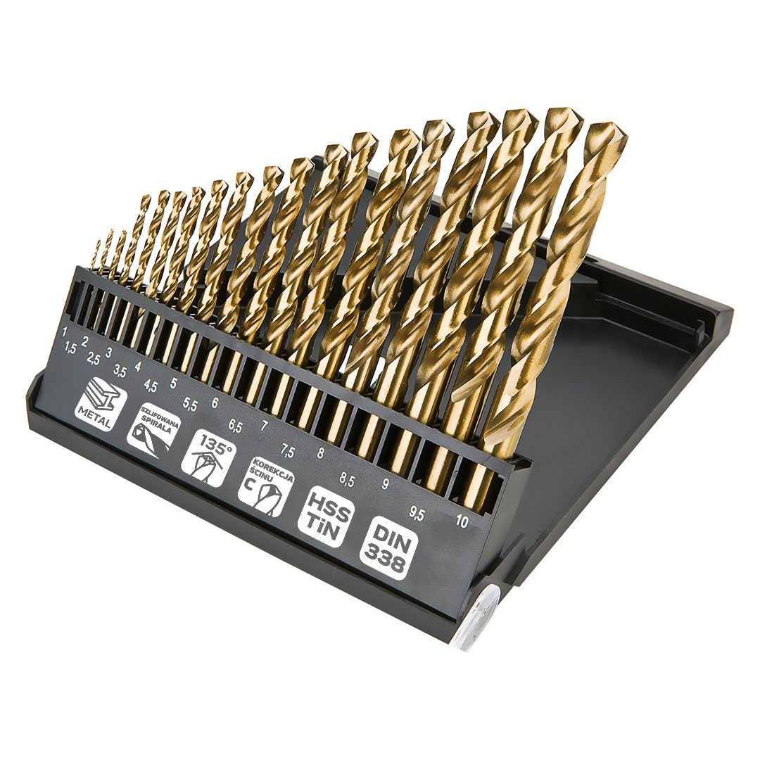 NEO TOOLS HSS-TiN Drill Bits Set 19 Pieces 1.0-10.0 mm 485 g Model 57-199