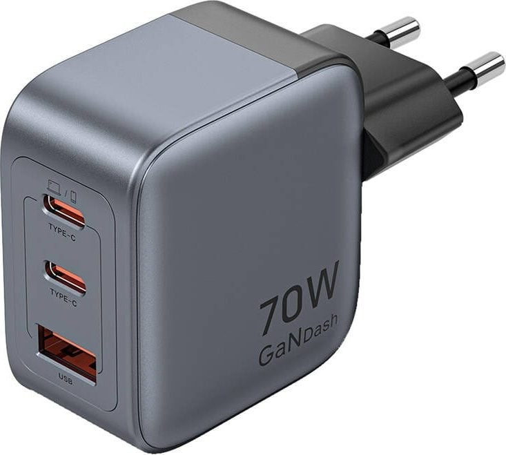 Vention 70W GaN PD Charger 1x USB-A 2x USB-C Black