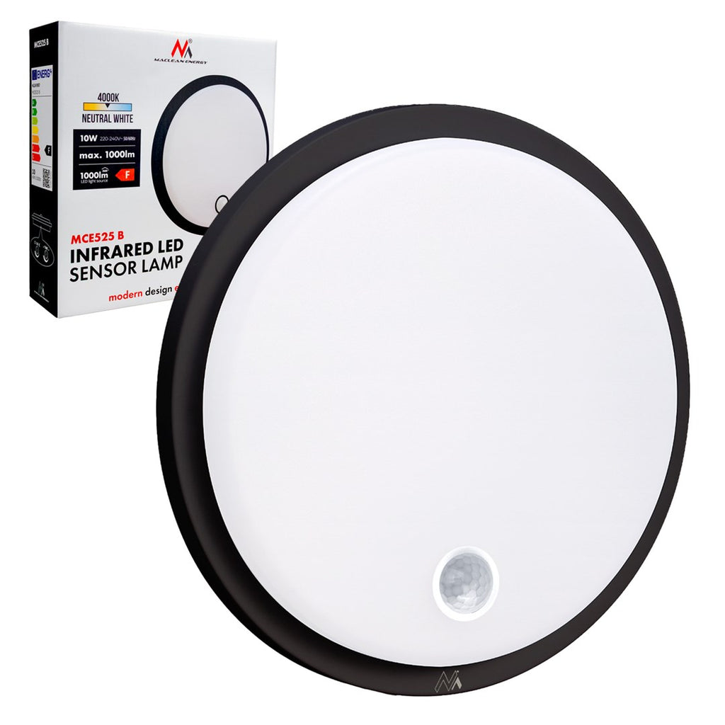 Maclean LED Lamp MCE525 B 10W 1000lm IP65 Black PIR Sensor Neutral Color