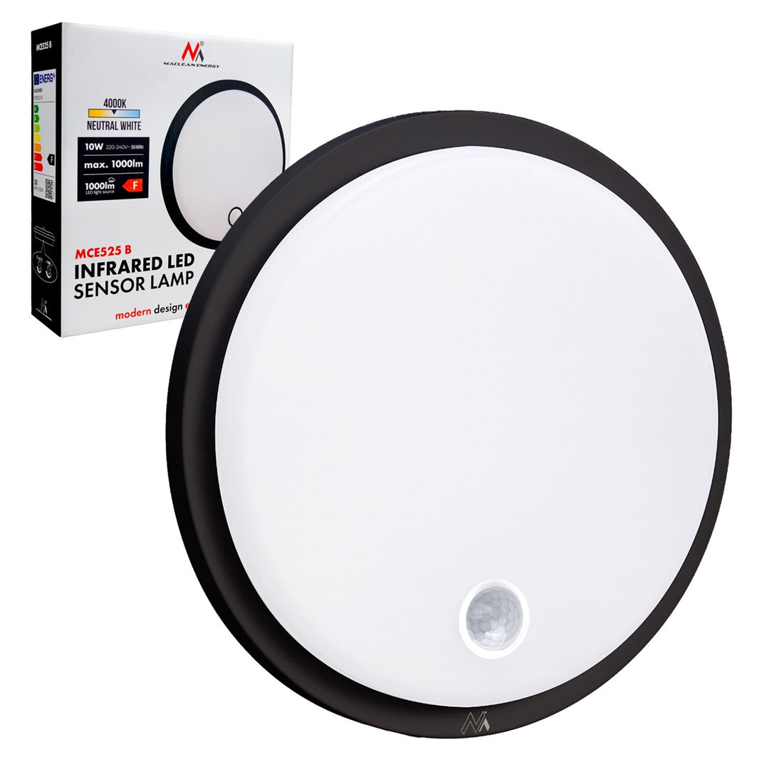 Maclean LED Lamp MCE525 B 10W 1000lm IP65 Black PIR Sensor Neutral Color