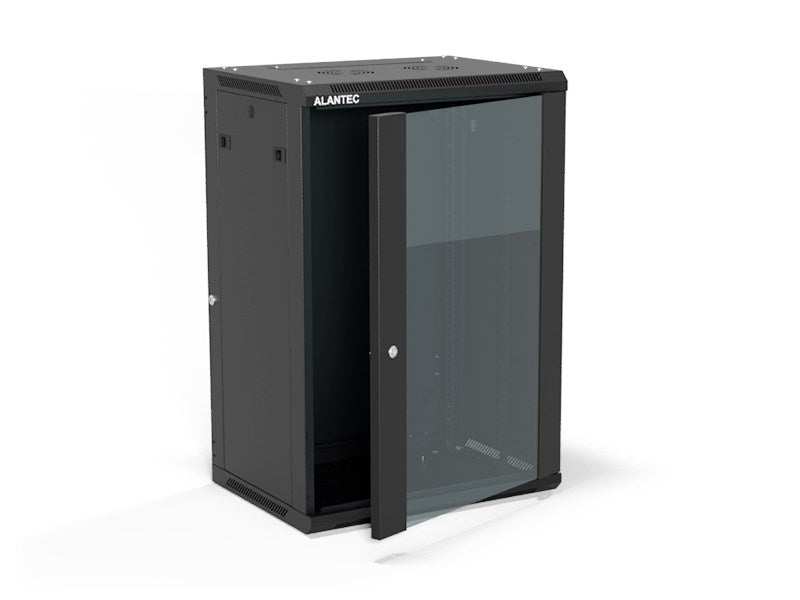 ALANTEC Hanging Cabinet 19" 18U 600x450, Glass Door, Black, SW-18U-600-450-01-CF