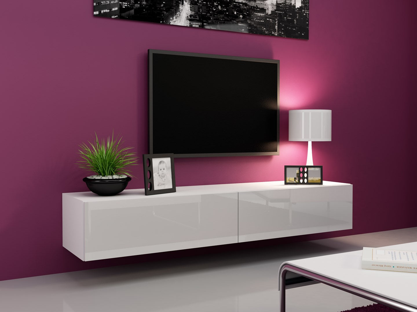 Cama TV Stand VIGO '180' 30/180/40 white/white gloss