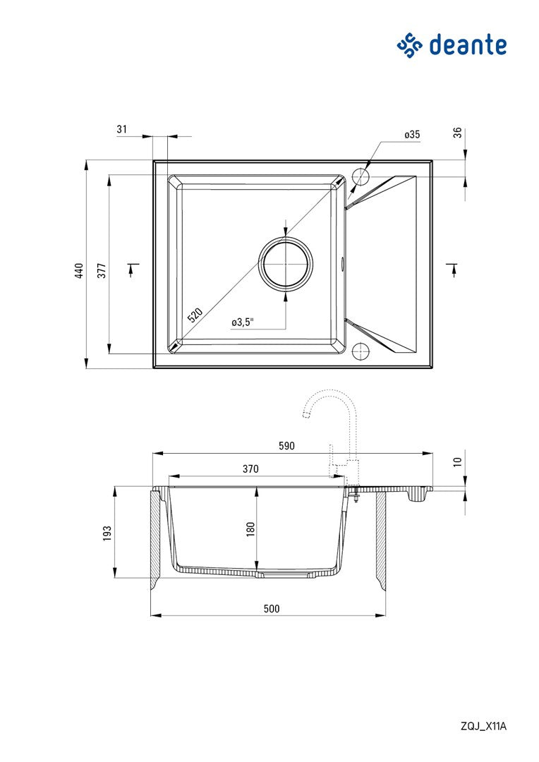 Deante Evora 1-Bowl Granite Sink 59x44 cm Matt Black
