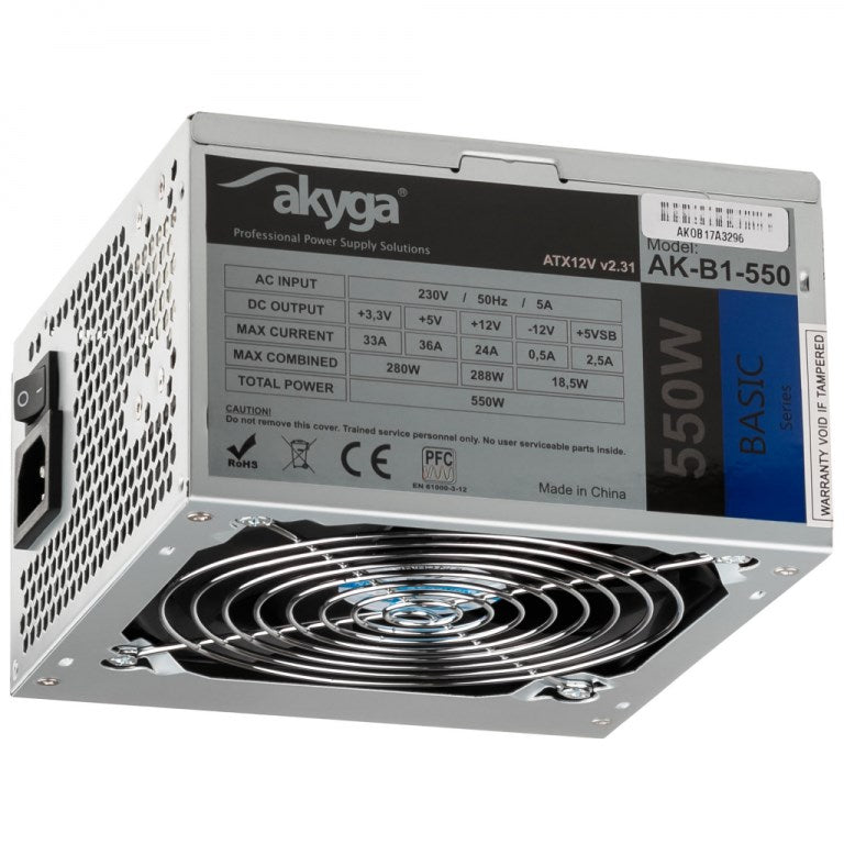 Akyga AK-B1-550 Power Supply Unit 550W 20+4 Pin ATX Grey