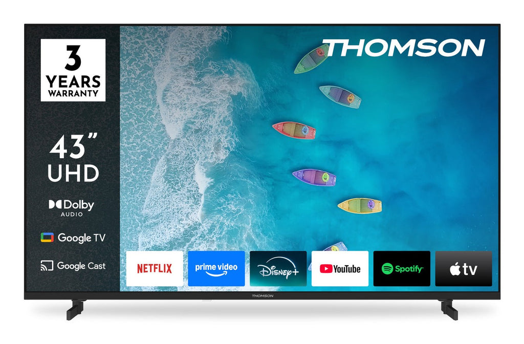 THOMSON TV → 43" 4K Ultra HD → 3840 x 2160 → Smart TV → 43UG4S15
