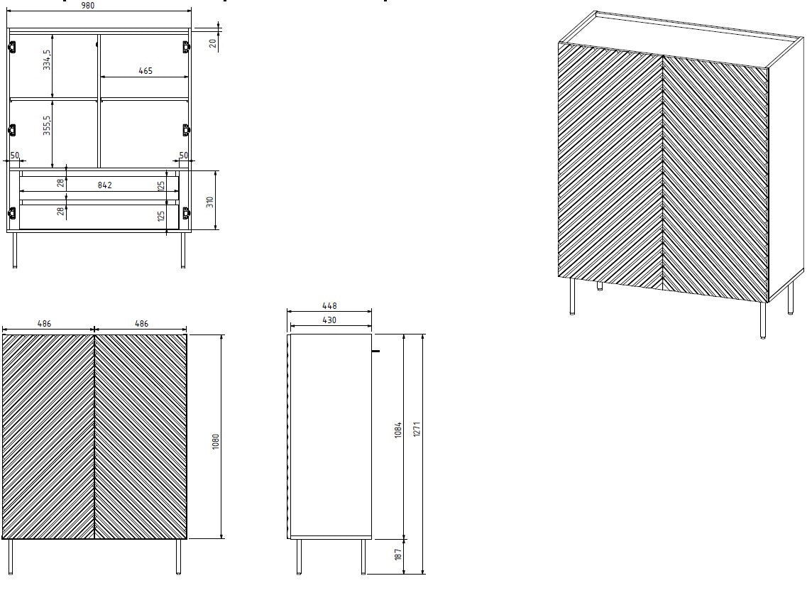 Bookcase ONDA 2D2SZ 98x45x127 cm Black