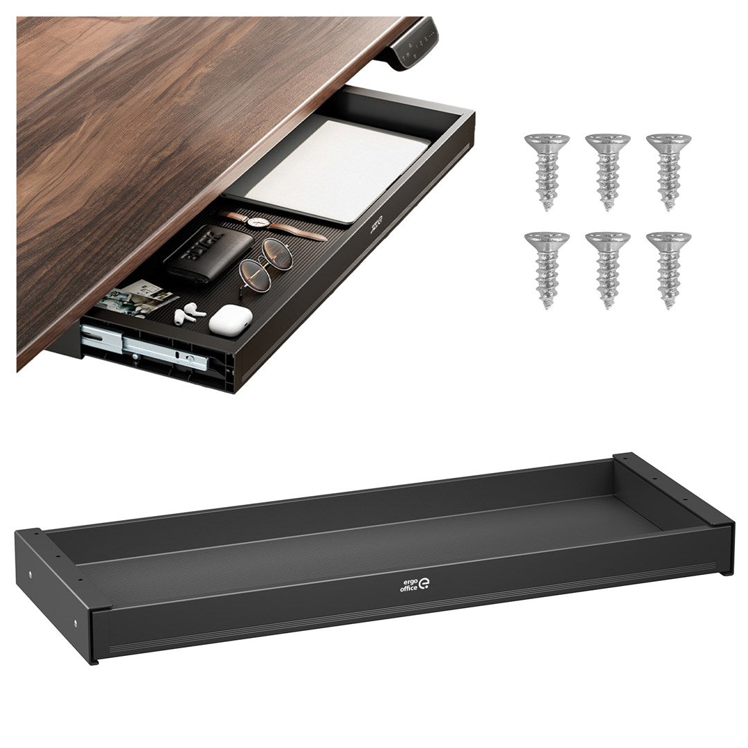 ergo office Flat Drawer Under Desk, Width 758 mm, Max Load 10 kg, Black, ER-302 B