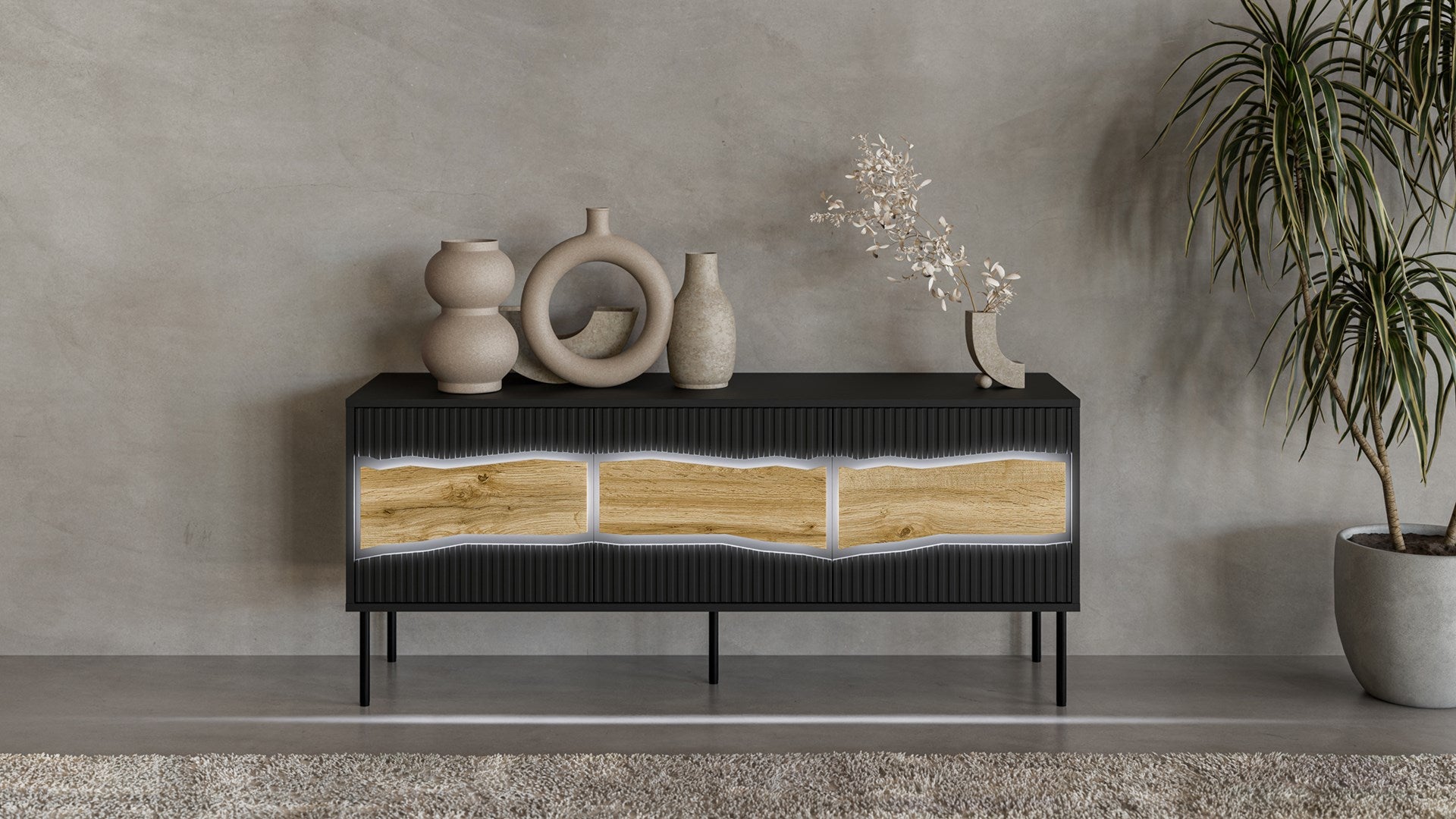 Cama INSERTO 3D TV Cabinet 143.5x40x61.5 Black + LED