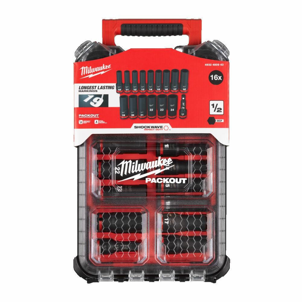Milwaukee Impact Socket Set 16 Pieces 1/2" PACKOUT 16pcs
