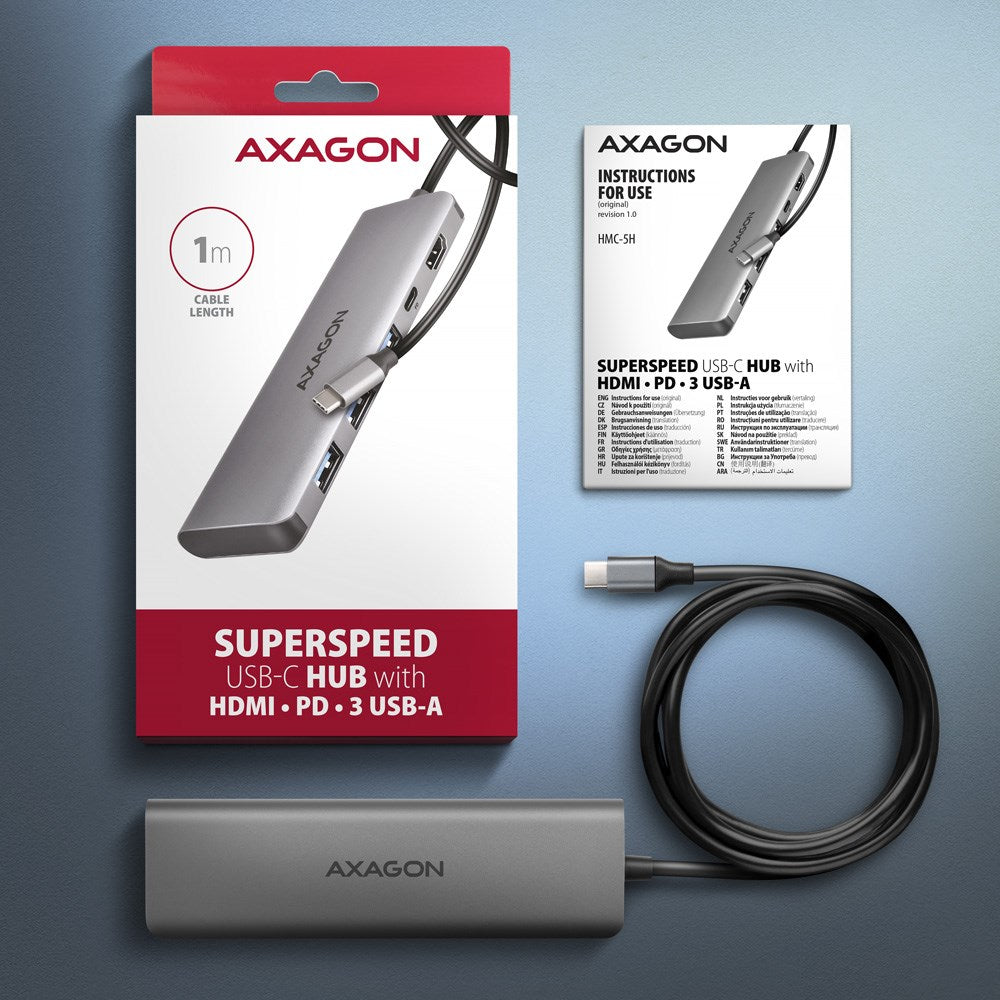 AXAGON USB Hub with 3 Type-A Ports, HDMI, 4K at 30Hz, Model ZUUS-698