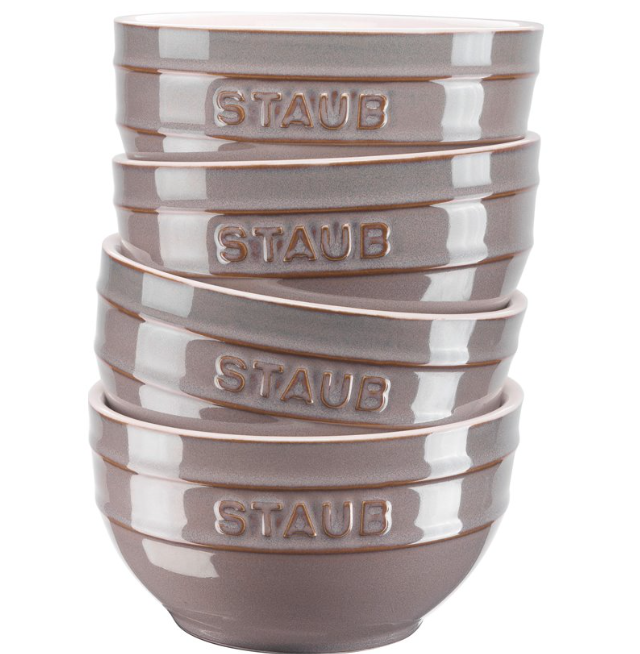 Staub Set of 4 Round Bowls 14 cm Enameled Ceramic Antique Grey