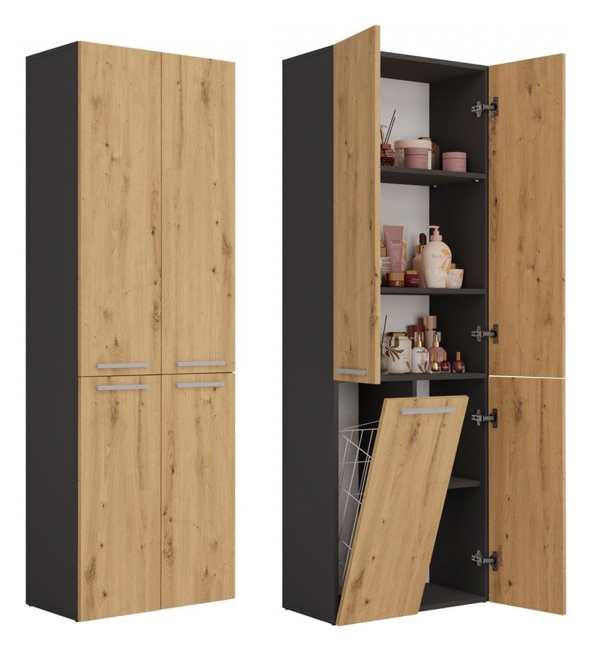 Topeshop NEL 1K DD ANT/ART KP bathroom storage cabinet Graphite  Oak
