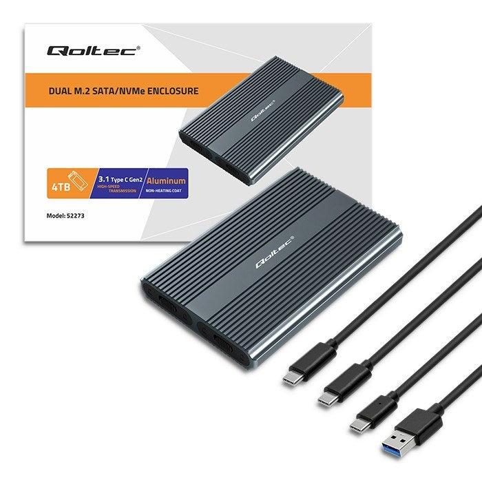 Qoltec Enclosure M.2 SSD Tray SATA NVMe USB-C DUAL 2 x 2TB