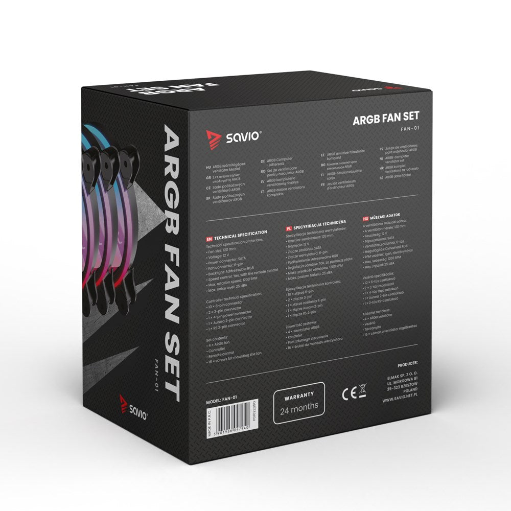 SAVIO FAN-01 4-pack 120 mm ARGB Fans with Controller and Remote