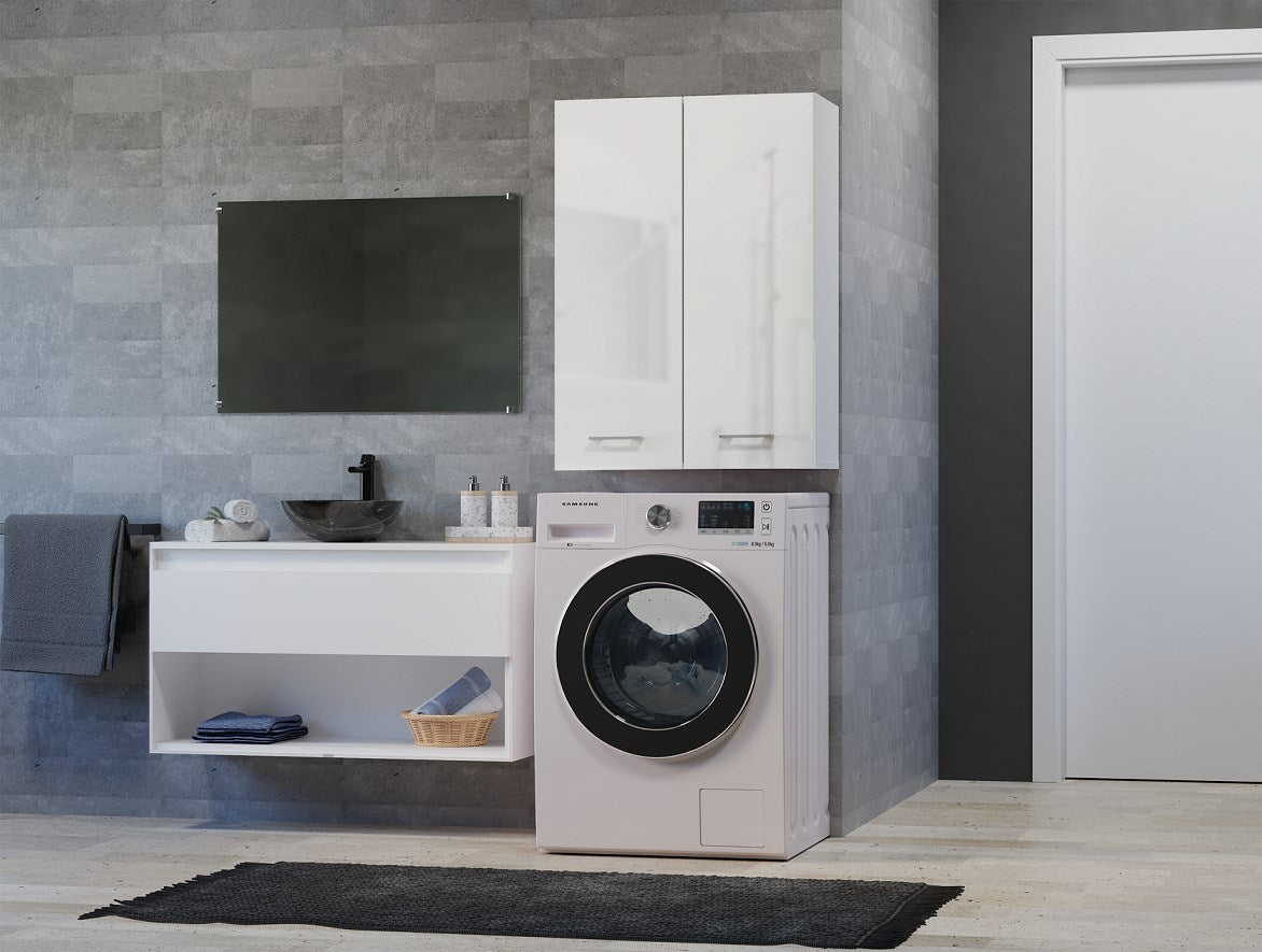 Topeshop POLA MINI DD Bathroom Storage Cabinet White Gloss - Over Washing Machine