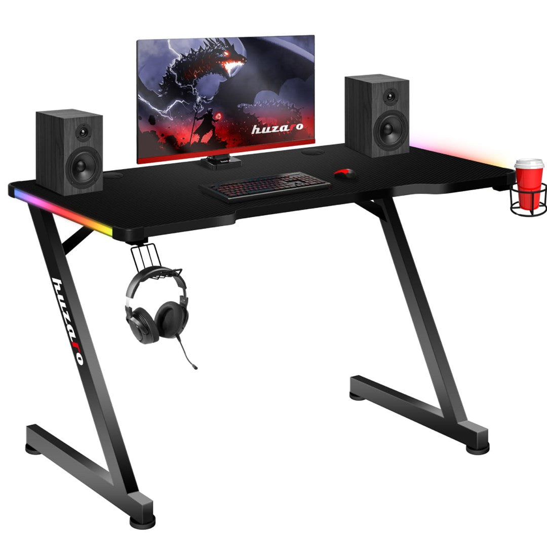 Huzaro Hero 2.5 RGB Gaming Desk - Carbon Finish - LED Lighting