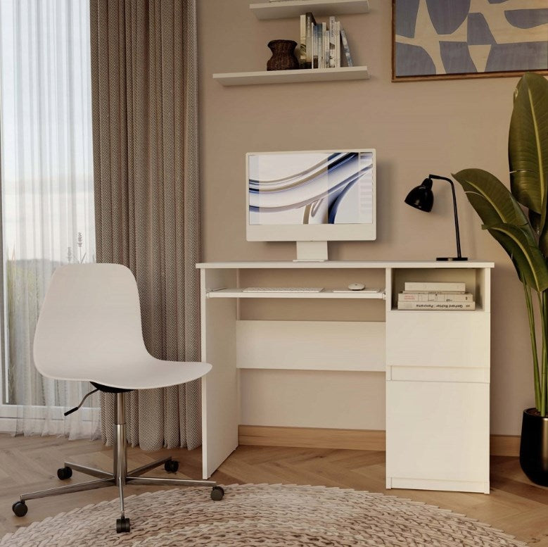 PORTO Right Desk with Drawer and Keyboard Shelf White Model PORTO RIGHT