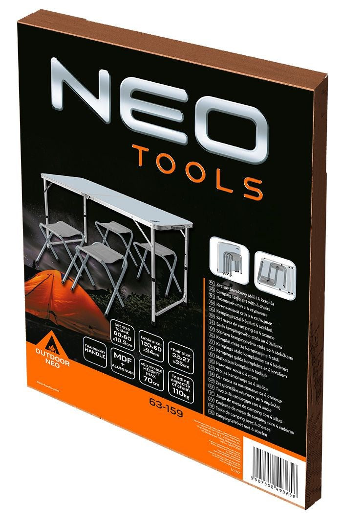 Camping Set Table & 4 Chairs Foldable in Case NEO TOOLS 63-159