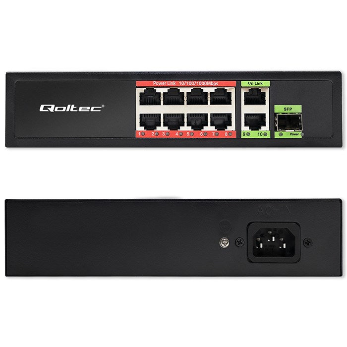 Qoltec Gigabit PoE Switch 8x RJ45 2x Uplink 1x SFP 120W