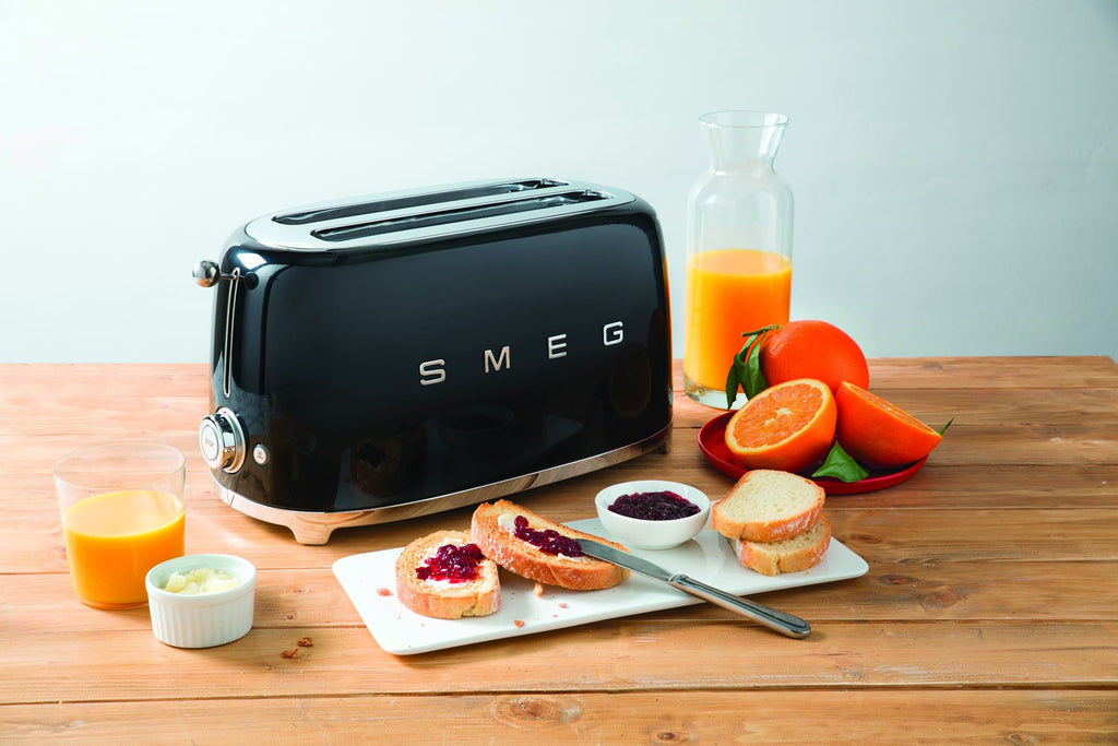 Smeg TSF02BLEU 4-Slice Toaster, Black, 36 mm Slots, 6 Browning Levels