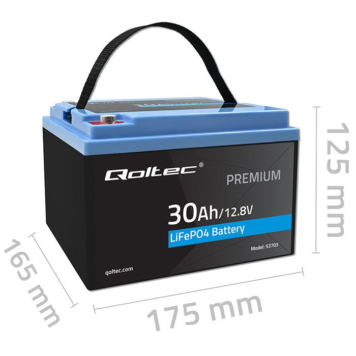 Qoltec LiFePO4 Battery 12.8V 30Ah 384Wh Rechargeable Model 53703