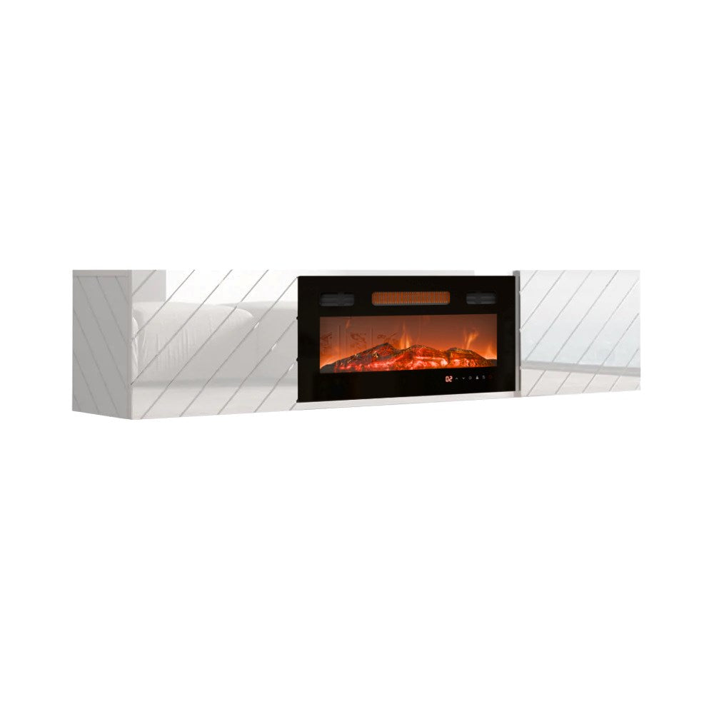 Cama MEBLE TV Cabinet Glossy White 1826x375x345 Electric Fireplace LUXE 301125