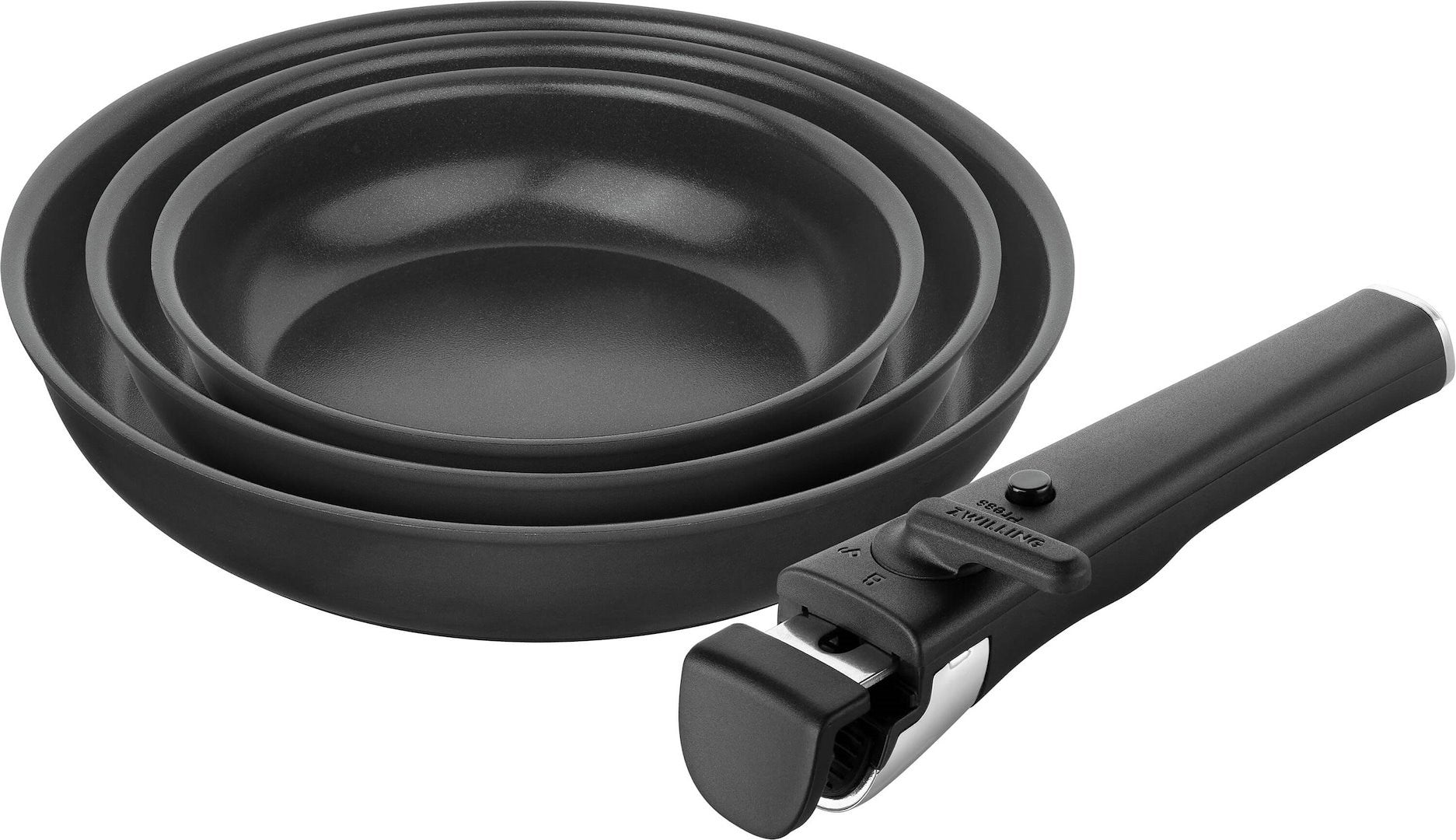 ZWILLING UNLOCK Set of 3 Ceramic Frying Pans + Handle - Black