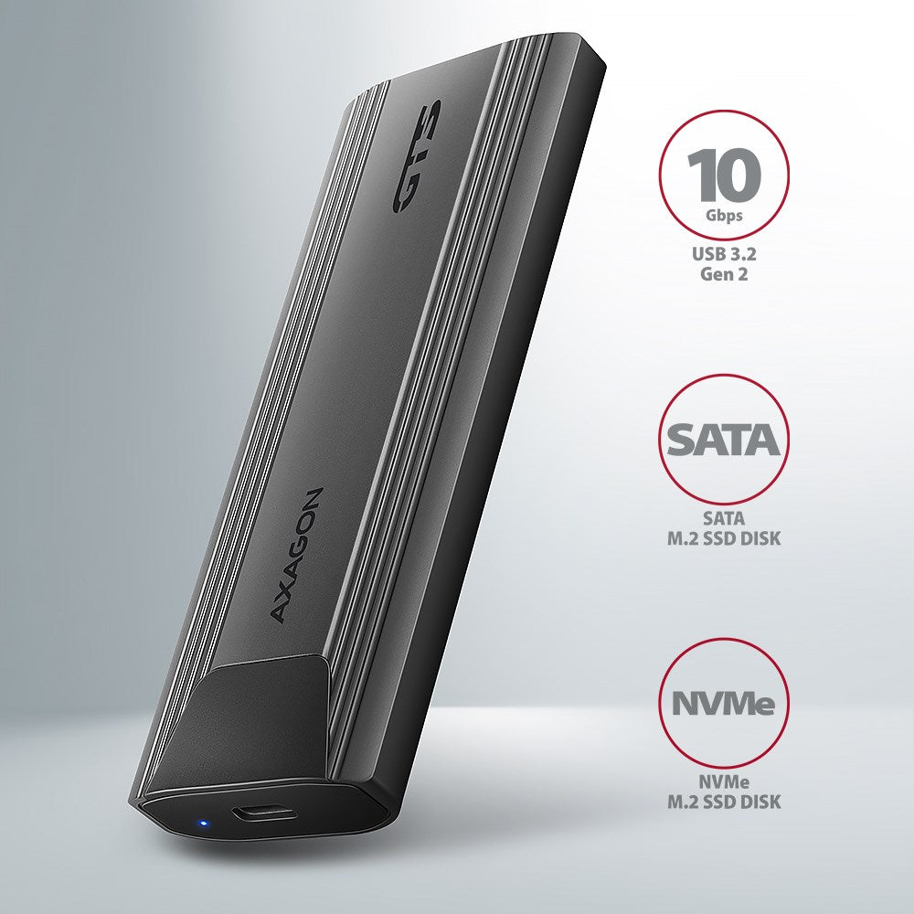 AXAGON EEM2-GTS2 External USB-C SSD Enclosure for M.2 NVMe & SATA Disks, Black, ZUWE-584