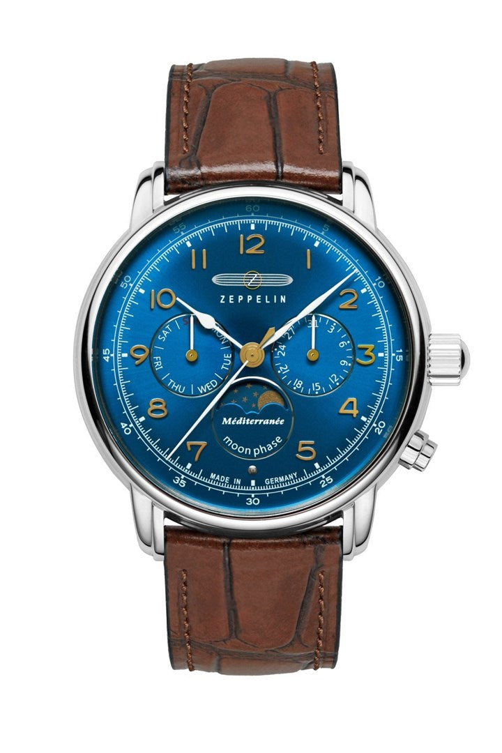 Zeppelin Mediterranee Watch Quartz 42 mm Brown Leather Strap