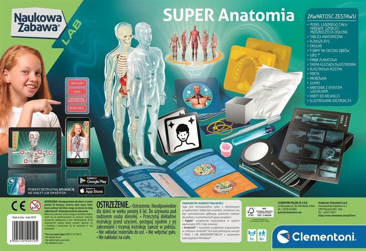 Clementoni Anatomy Education Kit for Ages 8+ - Super Anatomy Set - 310 mm x 450 mm x 75 mm - 1270 g