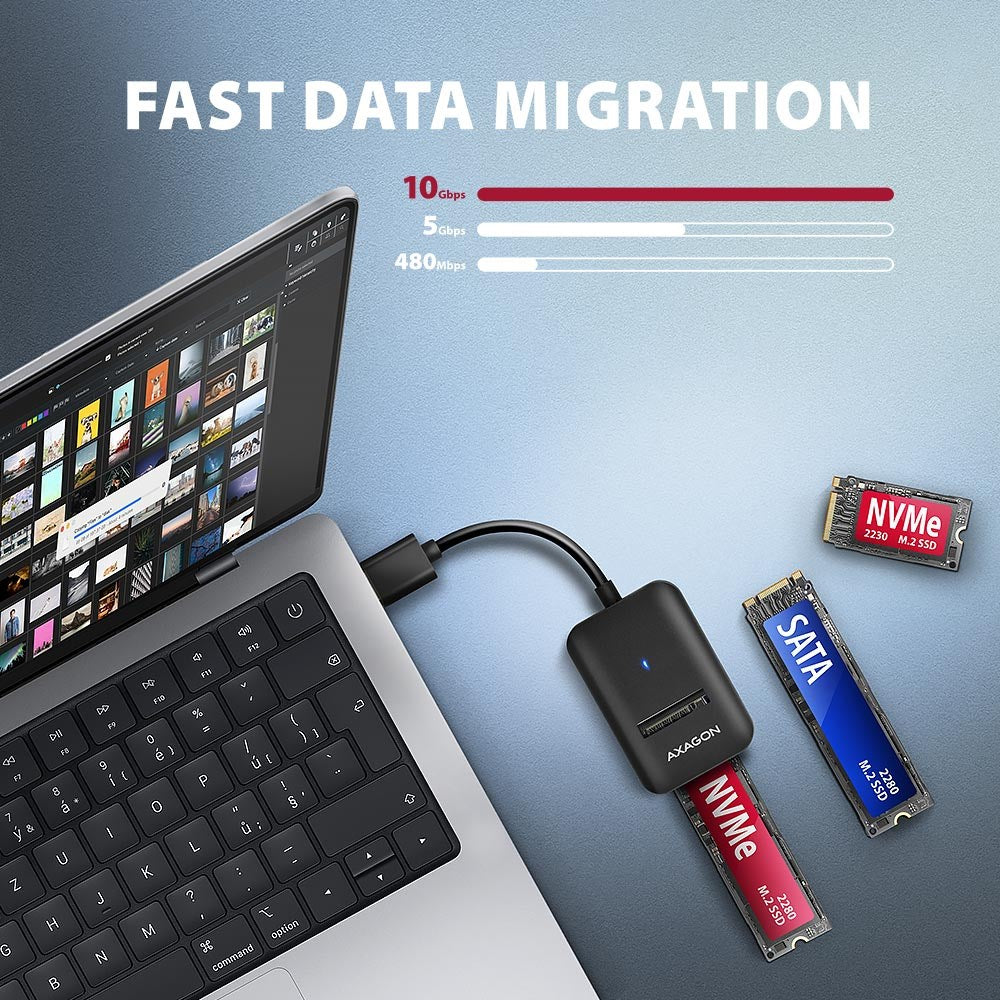 Axagon ADM2-AM USB-A 10Gbps - M.2 NVMe & SATA SSD adapter