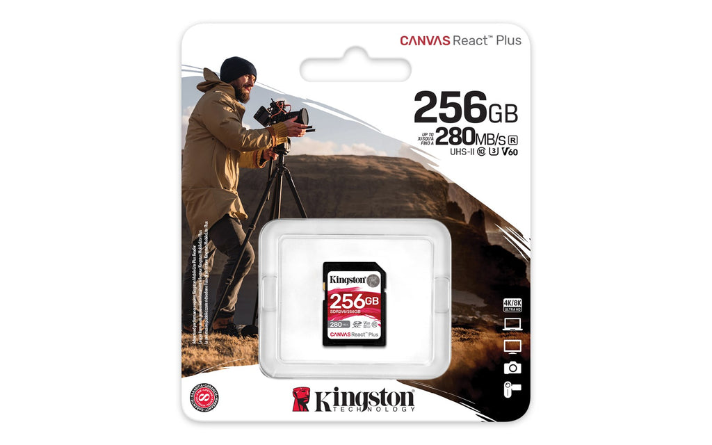Kingston Canvas React Plus 256GB Flash Memory Card (SDR2V6/256GB) V60 Class10