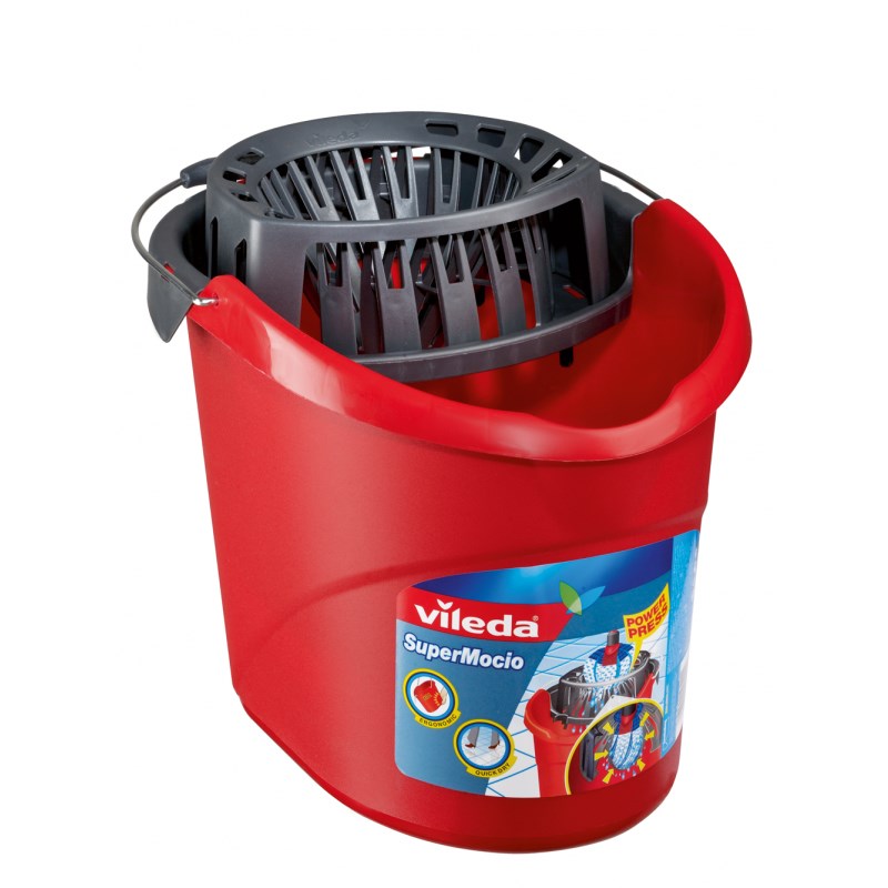 Vileda SuperMocio Bucket with Power Press - 10 L Capacity - Easy Wringing - No Wet Hands