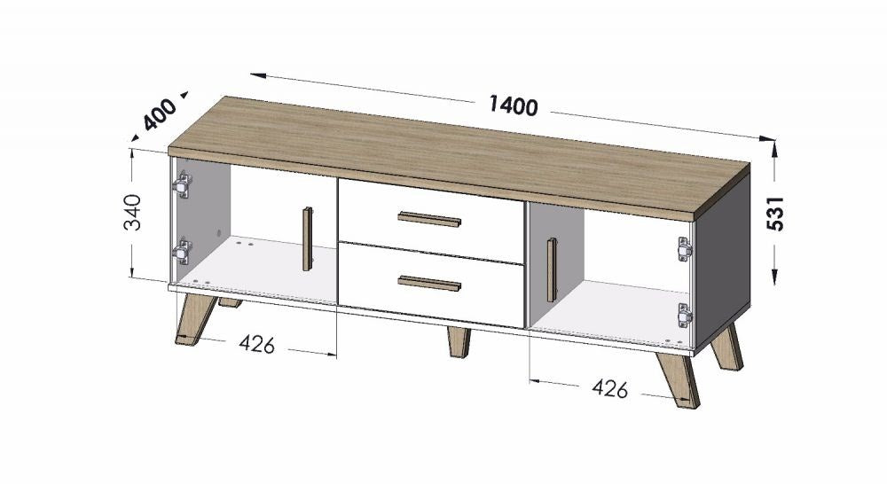 Cama RTV Stand LOTTA 140 cm Wotan Oak + Matt Black
