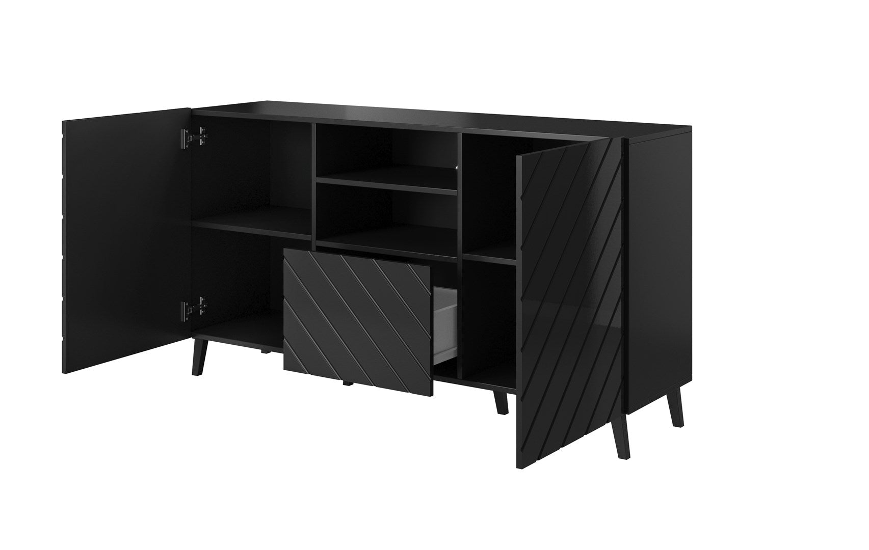ABETO Chest of Drawers 150x42x82 Black Gloss