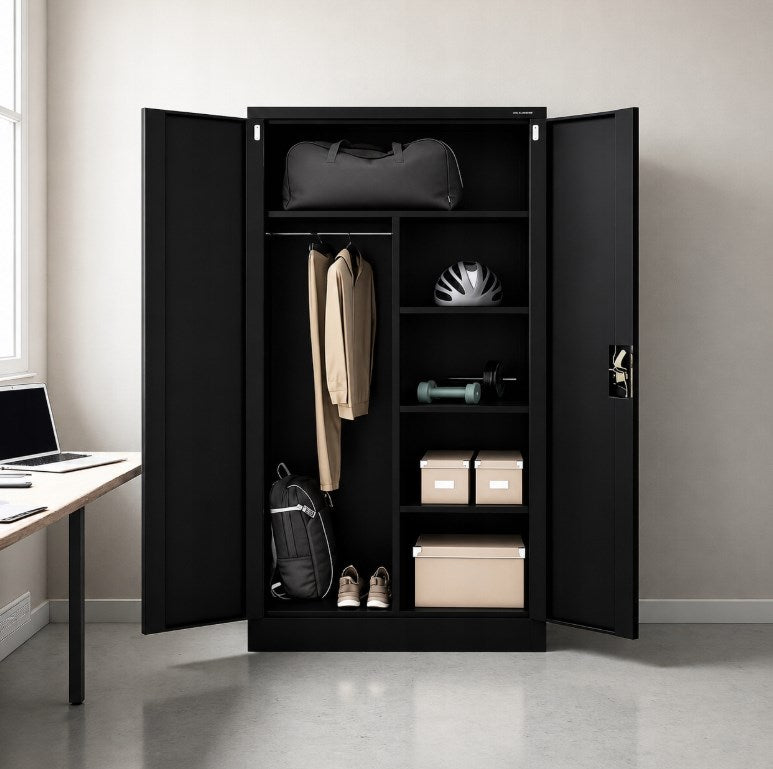 Iron Mate Wardrobe Saturn_9005 - Metal, 1850 mm Height, 900 mm Width, 450 mm Depth, Black