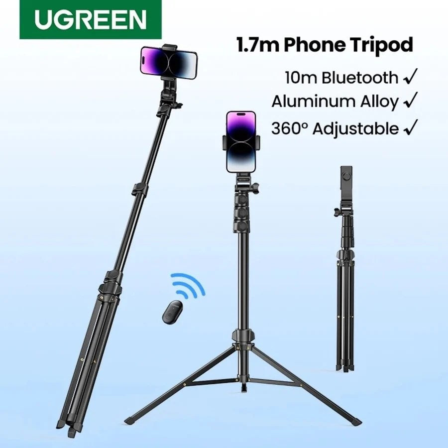 UGREEN LP586 Selfie Stick Tripod with Bluetooth Remote 1.5 m – Black Photography and Film Stands and Grips Model: 150022