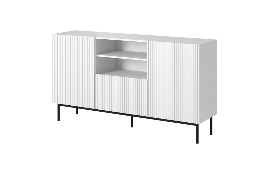 PAFOS Chest of Drawers on Black Steel Frame 150x40x90 cm White Matt