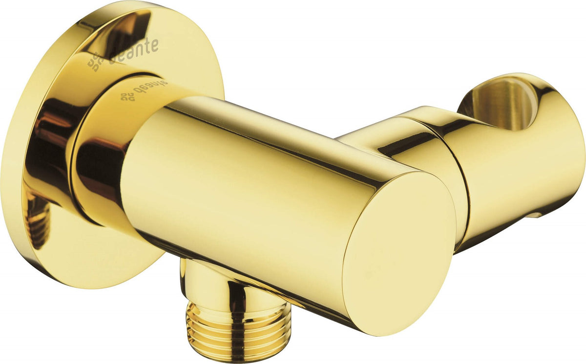 Round Angled Connector with Handset Holder - Brass